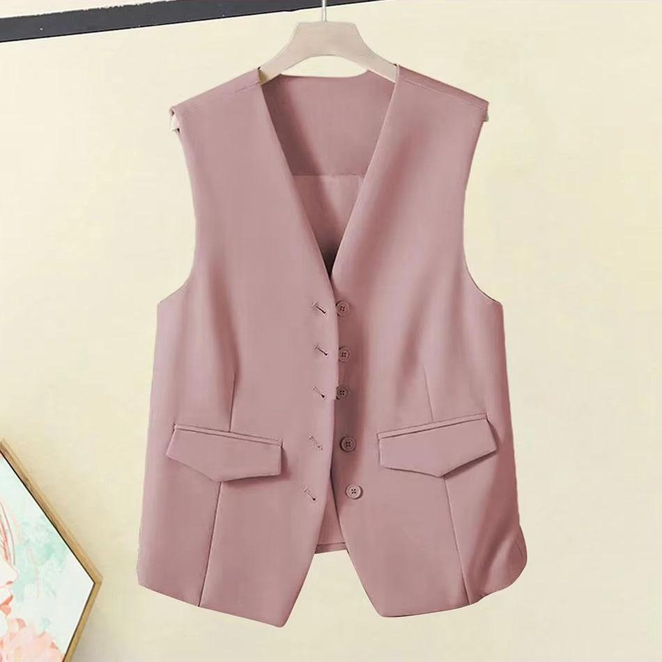 Women Solid Color Single-breasted Suit Vest Elegant Women's V Neck Business Vest Sleeveless Waistcoat for Office Commute Style