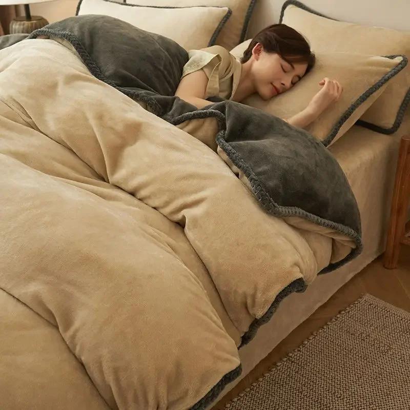 Winter Milk Velvet Bedding Set Warm Thicken Plush Quilt Cover Bed Sheet Pillowcase Double Bed Twin Queen King Duvet Cover Set