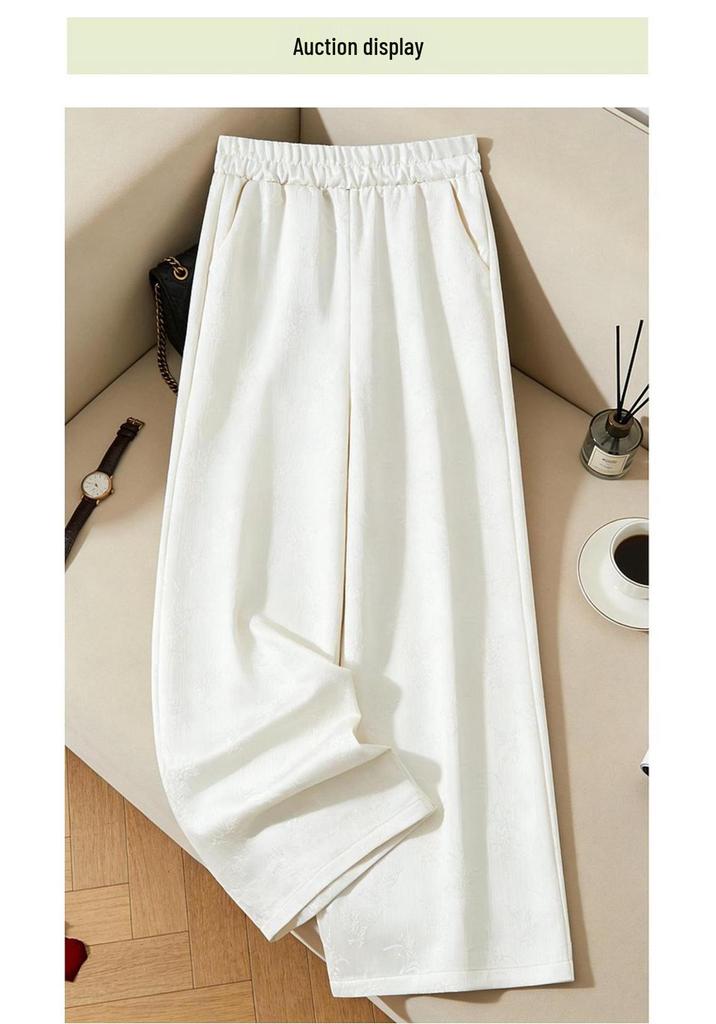 Elegant Retro Jacquard High-Waisted Wide-Leg Pants for Middle-Aged and Elderly Women - Spring & Autumn Casual Style
