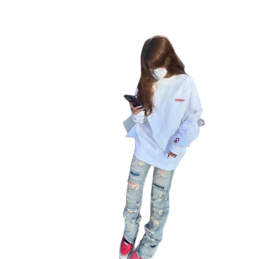 Dames Little Flame Borduur Hoodie - Herfst/Winter Losse Lange Mouw High Street Koppel Kleding Top