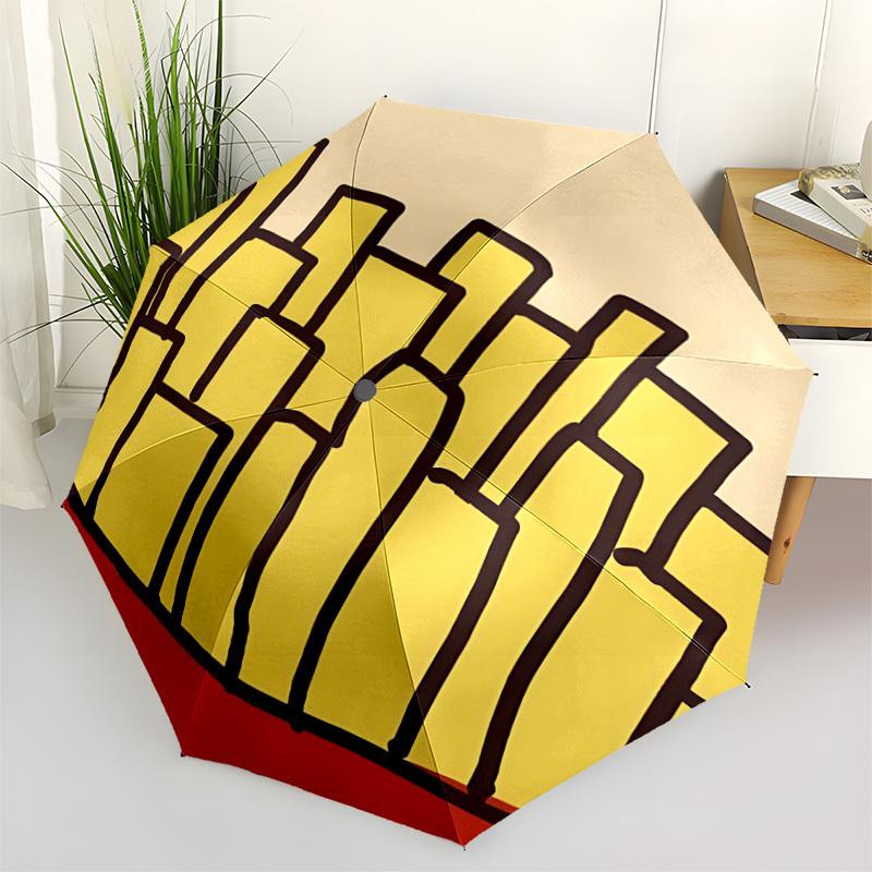 1pc Fries FastFood Automatic Open/Close Umbrella - Compact Travel Umbrella with 8-Rib Durable Frame, Lightweight & Portable Design z50