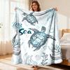 Sea Turtle Ocean-Themed Flannel Blanket Soft And Cozy All-Season Machine Washable Anti-Tear Green Print Perfect for Naps Camping T
