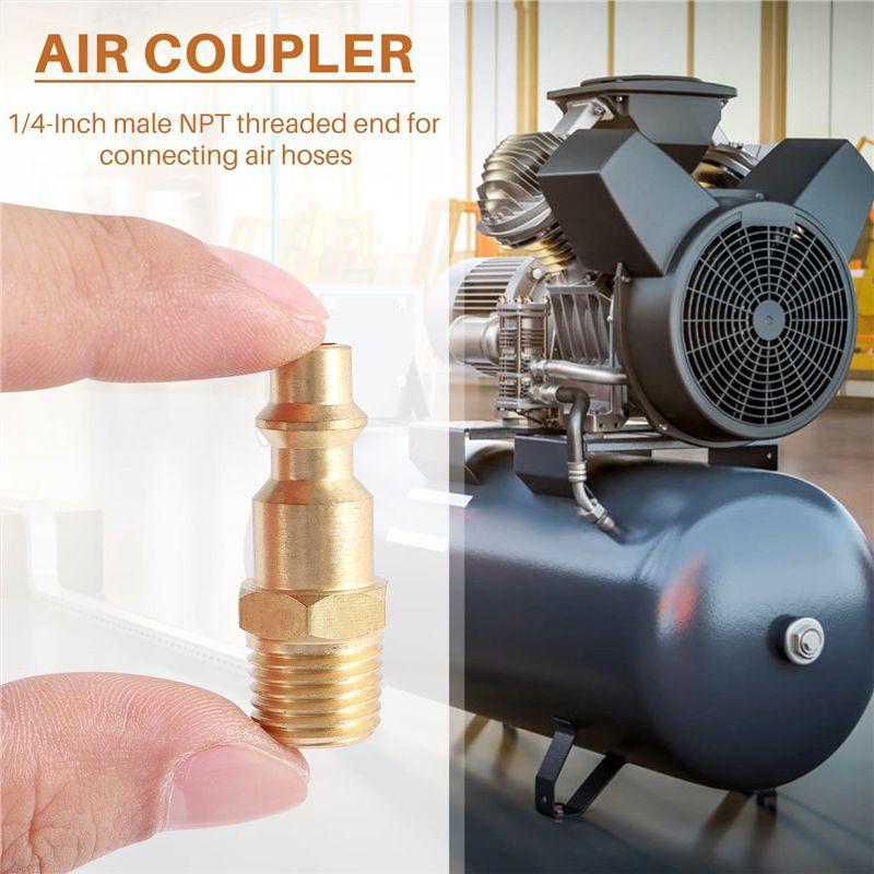 Feb.Brass 1/4 Inch NPT Male Air Hose Quick Connect Adapter,Air Coupler Plug Kit,Air Compressor Fittings 10Pcs (Male NPT)
