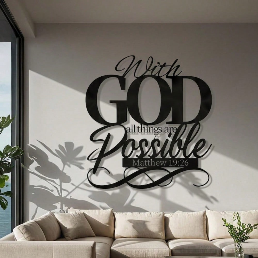 Christian Jesus Metal Wall Art Matthew 19:26 Bible Verse Religious Decor Rotating Hook Gift