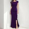 Spring New Style Elegant Sexy and Fashionable Solid Color Round Neck Ruffled Women's Dress