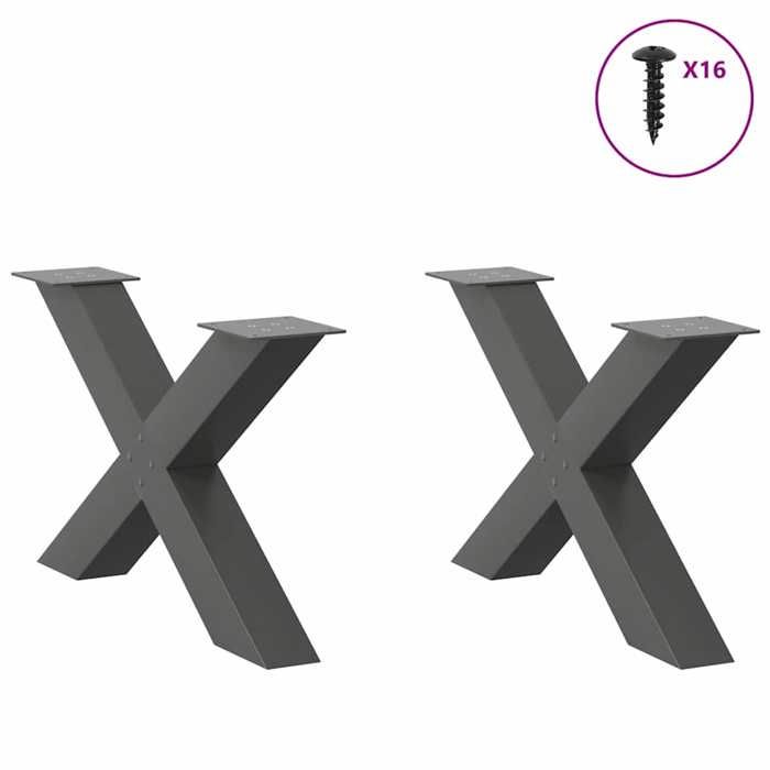 VidaXL Pieds de table basse en forme de X, 2 pièces, anthracite, 70 x (42-43) cm, acier 4012966