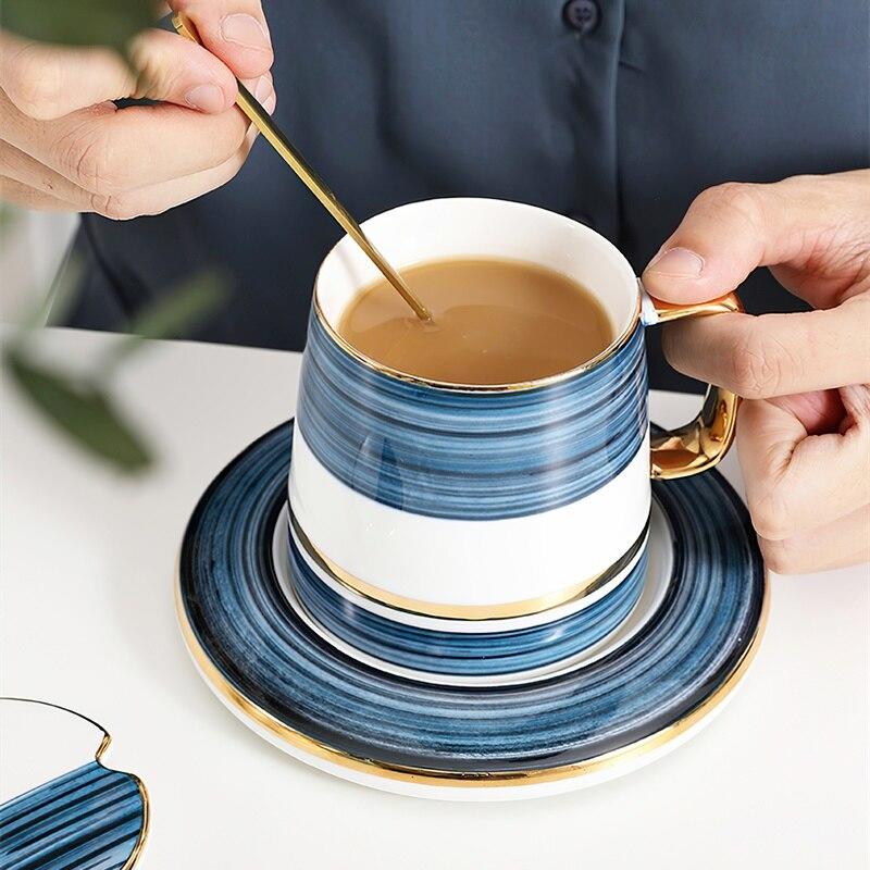 Coffee Cup &Saucer With Lid Spoon Set Blue Phnom Penh Waterware Nordic Ceramic Mug Holiday Wedding Gifts Home Kitchen Drinkware|Mugs