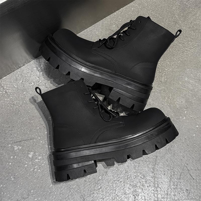 British Style Boots Men's Recreational Locomotive Boots Heightened Medium Help Tooling Boots Thick-soled Big-head Martin Boots Men