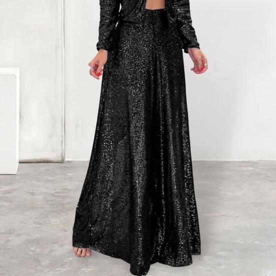 Women's Elegant Solid Color Shiny Wide-leg Trousers Loose Club Night Party Female Pants