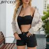 BITCED Women's Spring/Autumn Studded Leather Jacket Cardigan Button-Up Leather Clothing Fashionable Lightweight Outerwear