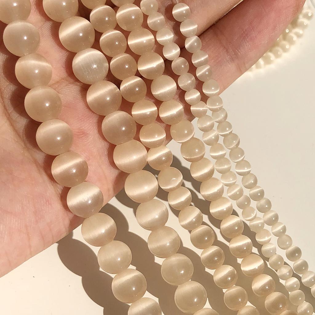 4/6/8/10/12mm Pink Color Cat Eye Opal Beads Natural Stone Glass Loose Beads for Jewelry Making DIY Bracelets Accessories 15''