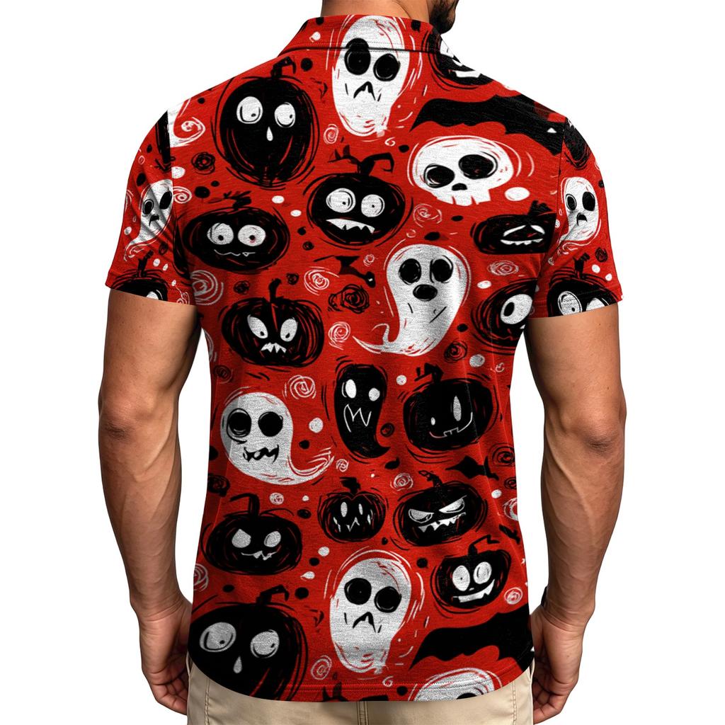 Men's Quick Dry Long Sleeve Golf Shirt with Chest Pocket Halloween Print