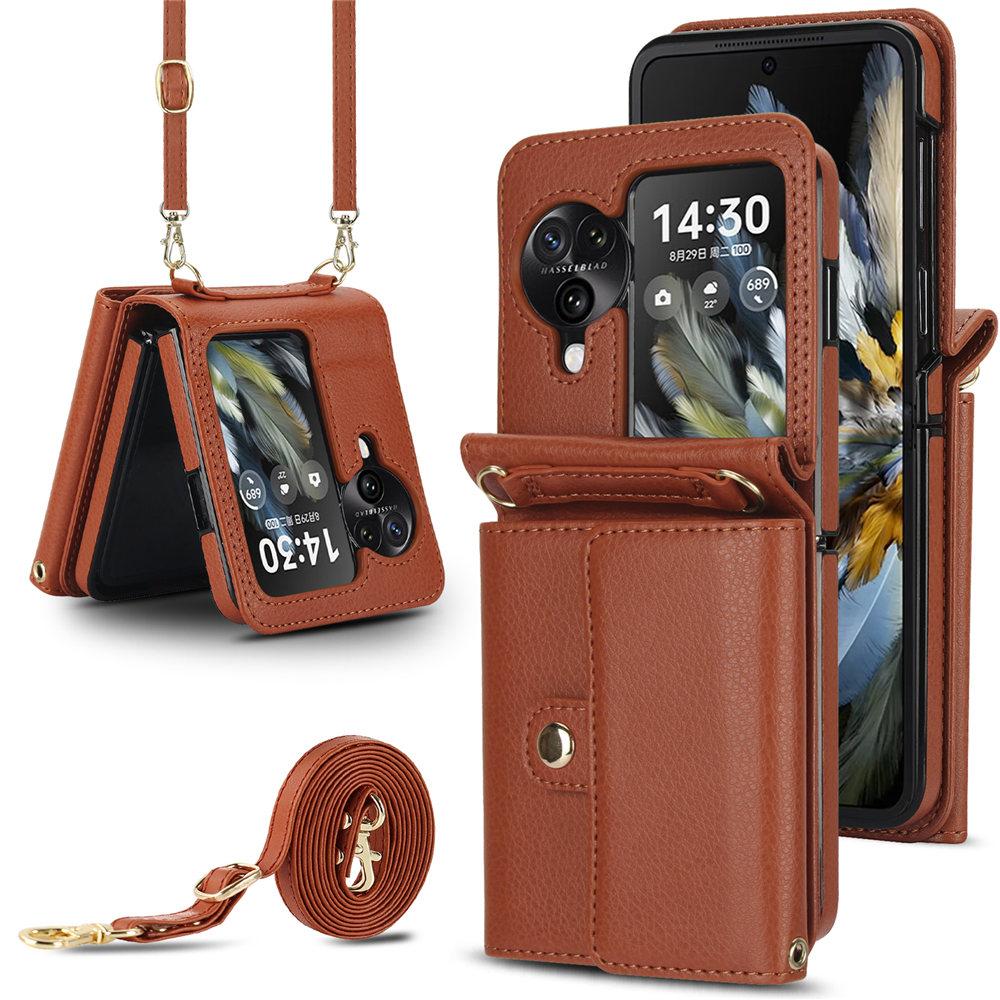 Luxus Crossbody Kartensteckplatz Geldbörse Lederhülle Für OPPO Find N3 Flip N2 Flip Langes Lanyard Riemen Hülle Coque