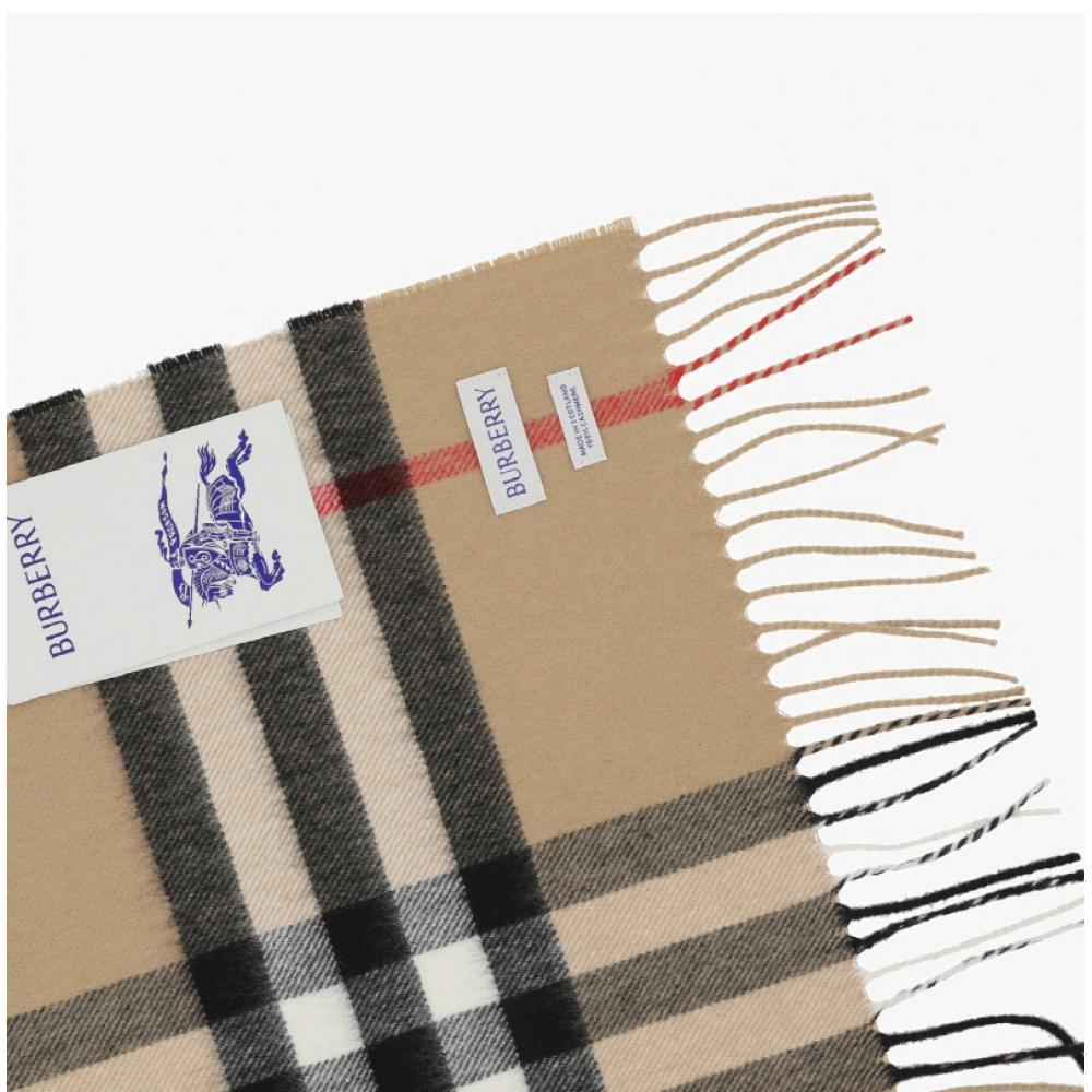 Burberry 8076576 A7026 Check Cashmere Fringe Muffler
