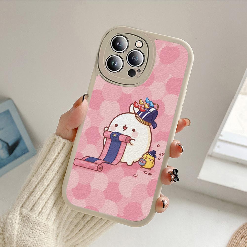 Kawaii Molang Cartoon Anime Cat Phone Case for Iphone 14 13 11 12 Pro MAX 13 12 MiNi 7 8 Plus X XS XR Lambskin Protective Covers