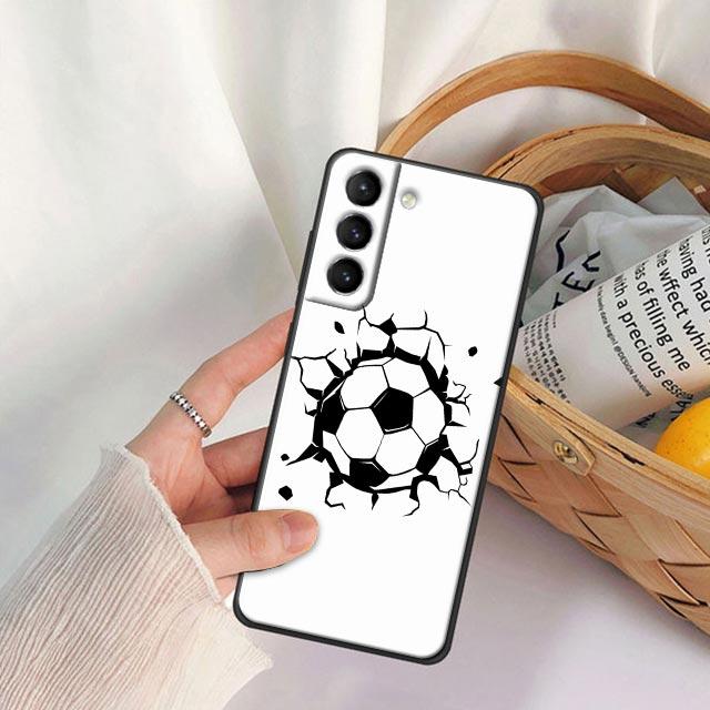 Fire Football Soccer Ball Phone Case For Samsung Galaxy S24 Ultra S23 5G S20 S21 23 FE S25 S22 S24FE Plus Case Black Soft Cover