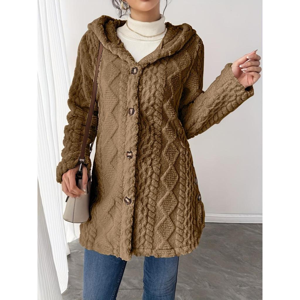 Autumn and Winter Women's Hooded and Velvet Jacket, Double-sided Velvet Cardigan, Long Sleeved Casual Warm Jacket