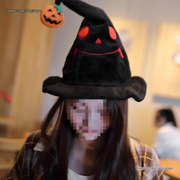 Elektrischer Kürbis-Hexenhut - Leuchtendes singendes Plüschtier für Halloween-Kostüm & Foto-Requisiten