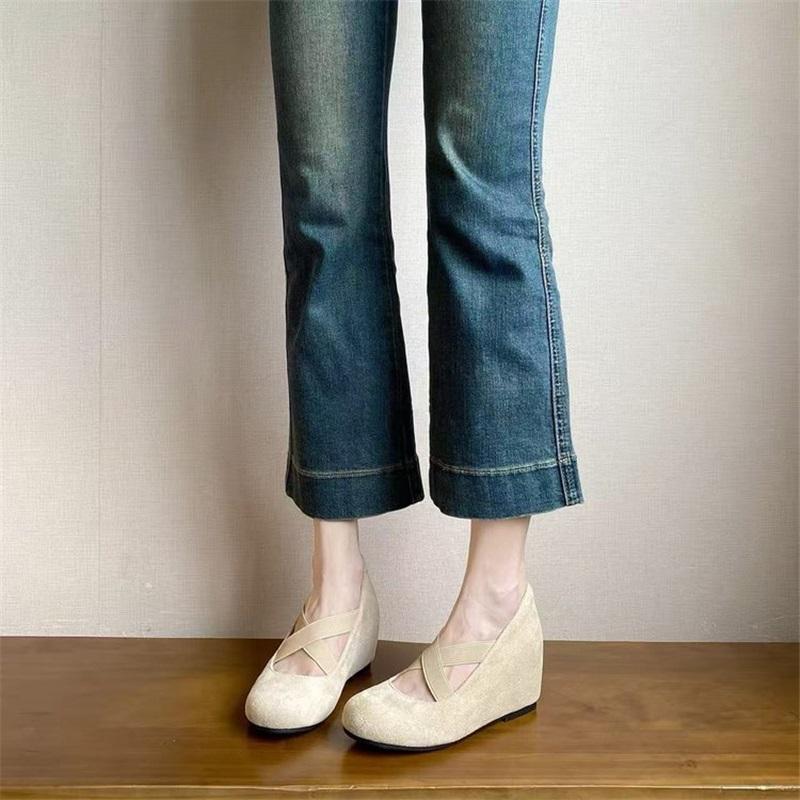 French Style Cross Strap Mary Jane Shoes Women's Vintage Ballet Flats With Hidden Heel Elegant Pumps