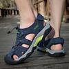 Men Outdoor Hiking Sandals Grey Leather Closed Toe Blue Beach Shoes Wide Handmade Sandals Plus Size for Father