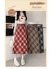 Plus Size Korean-Style Plaid Wool Skirt with Belt for Women