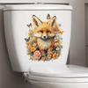 Hand Painted Fox with Flowers and Butterfly Toilet and Wall Sticker Set Waterproof Self-Adhesive Removable Decal for Bathroom WC Wall Decoration