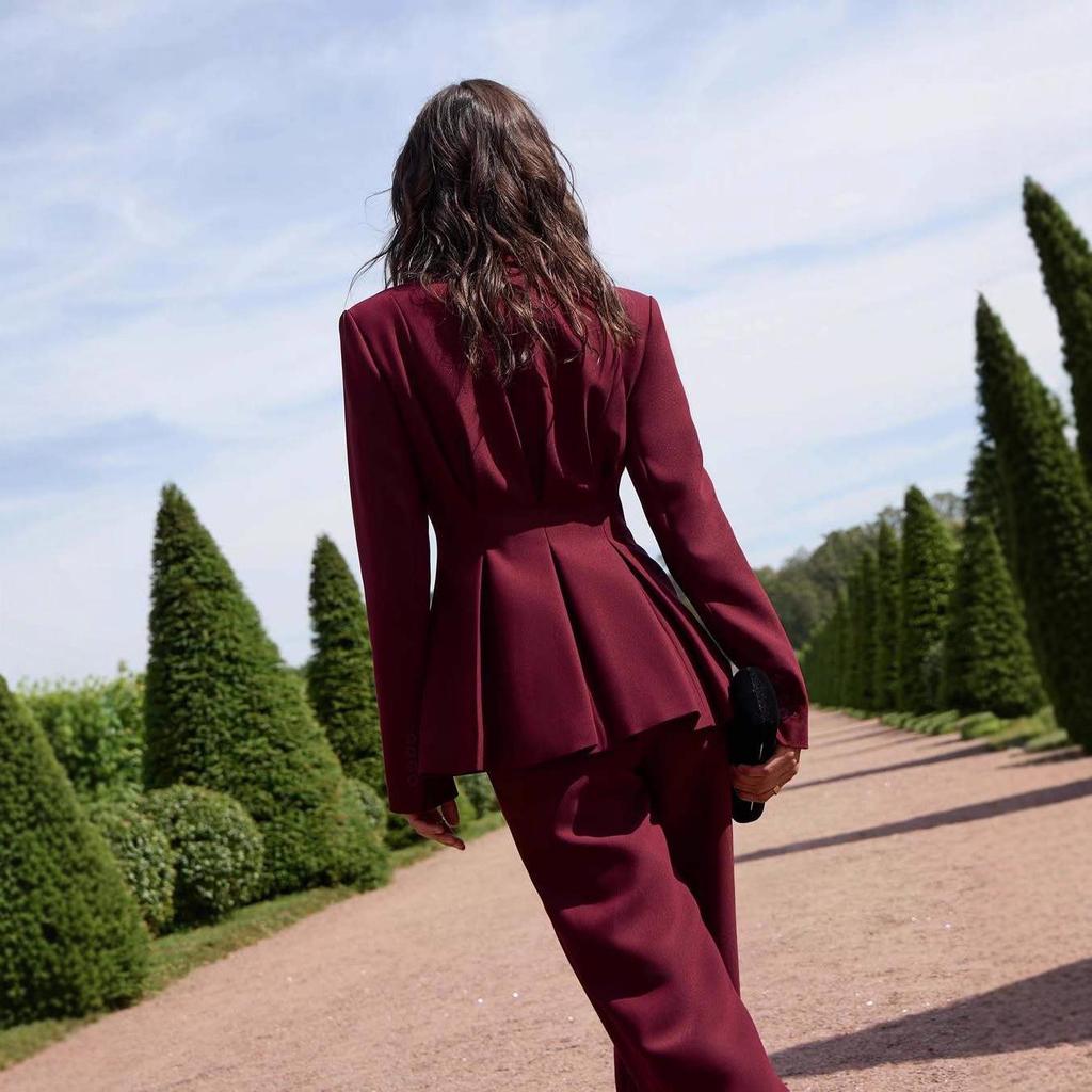 Women's Two-Piece Set: Solid Color Long Sleeve Suit Jacket and Loose Pants - Fashionable, Comfortable, and Ideal for Commuting.