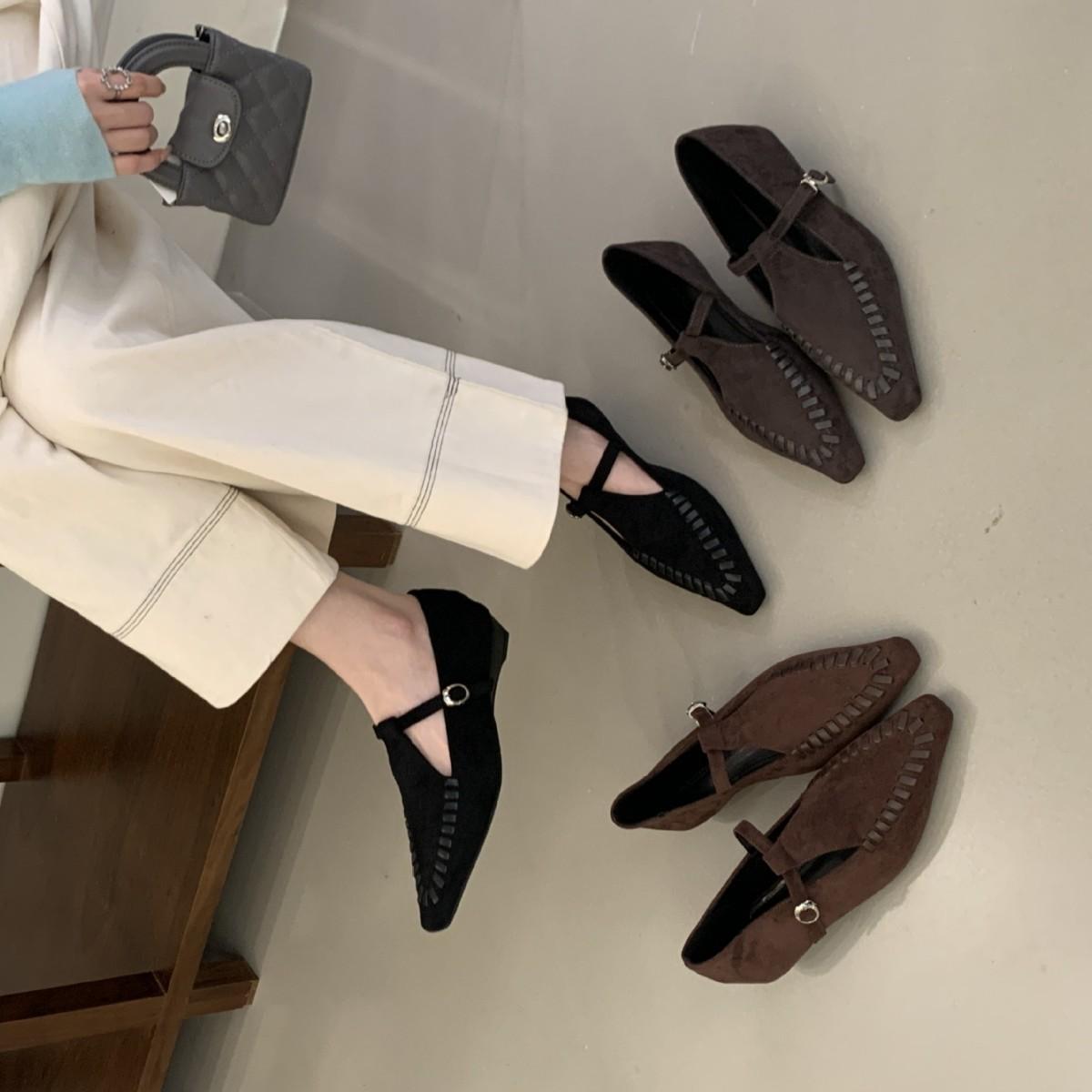 

2025 autumn fashion baotou matte one-word antique woven weave wedge heel shallow mouth commuter work women s single shoes 40 серый
