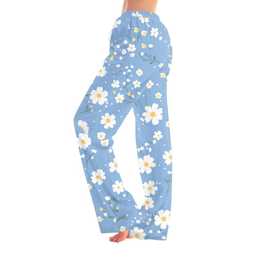 Womens Pajama Pants Sleepwear Casual Drawstring Elastic Waist Pants Comfy Straight Yoga Loose Trousers