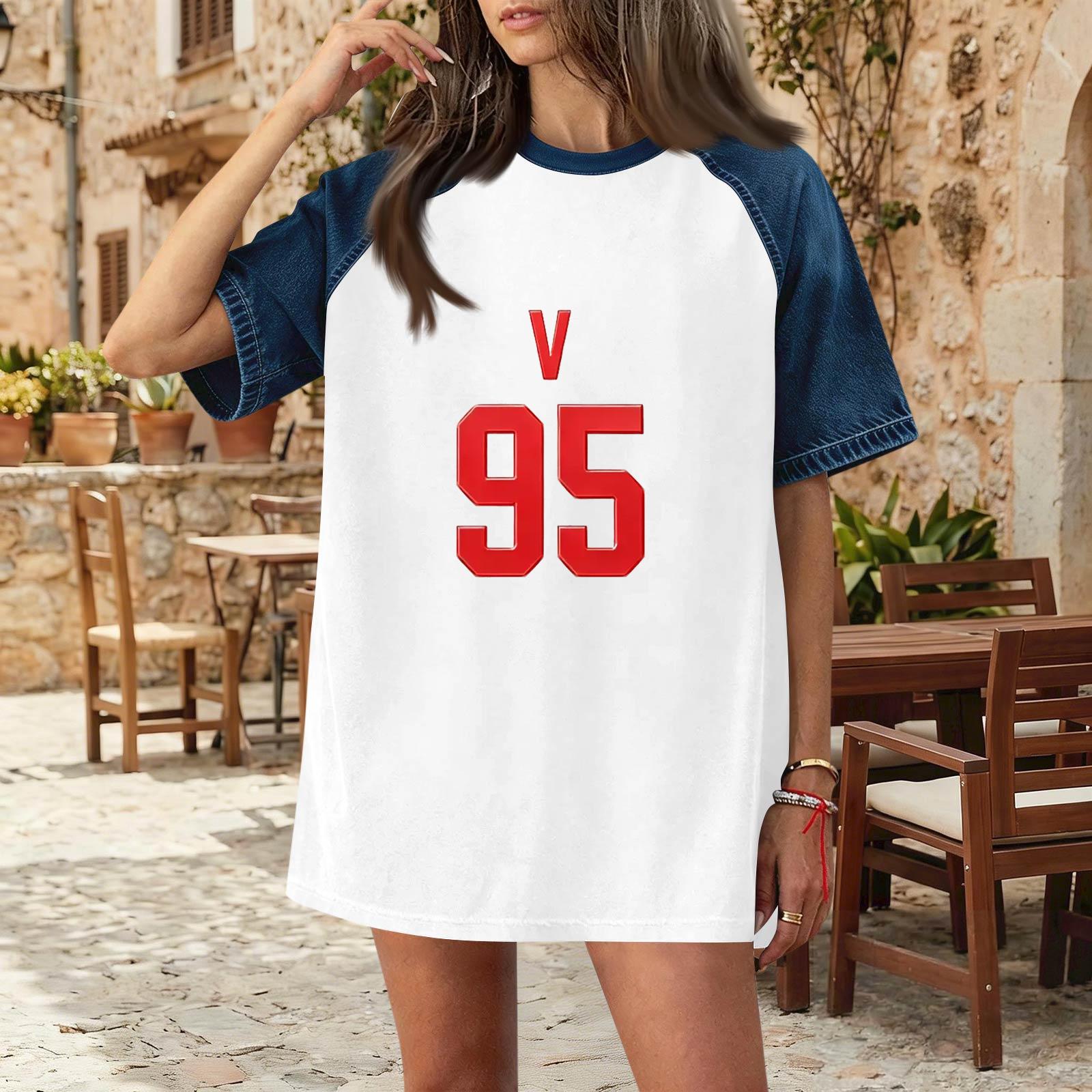 

Women s Denim Patchwork Top, Casual Short-sleeved Comfortable T-shirt, Fashionable For Spring And Summer. XL білий