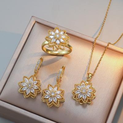 Necklace Women's Sunflower Jewelry Rotating Necklace Earrings Ring Set