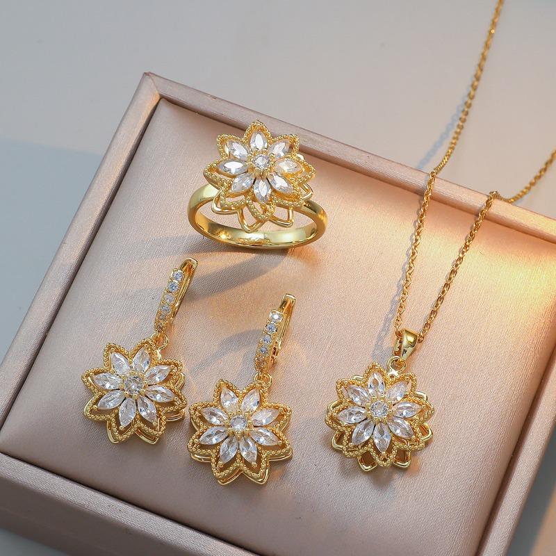 Necklace women's sunflower jewelry rotating necklace earrings ring set