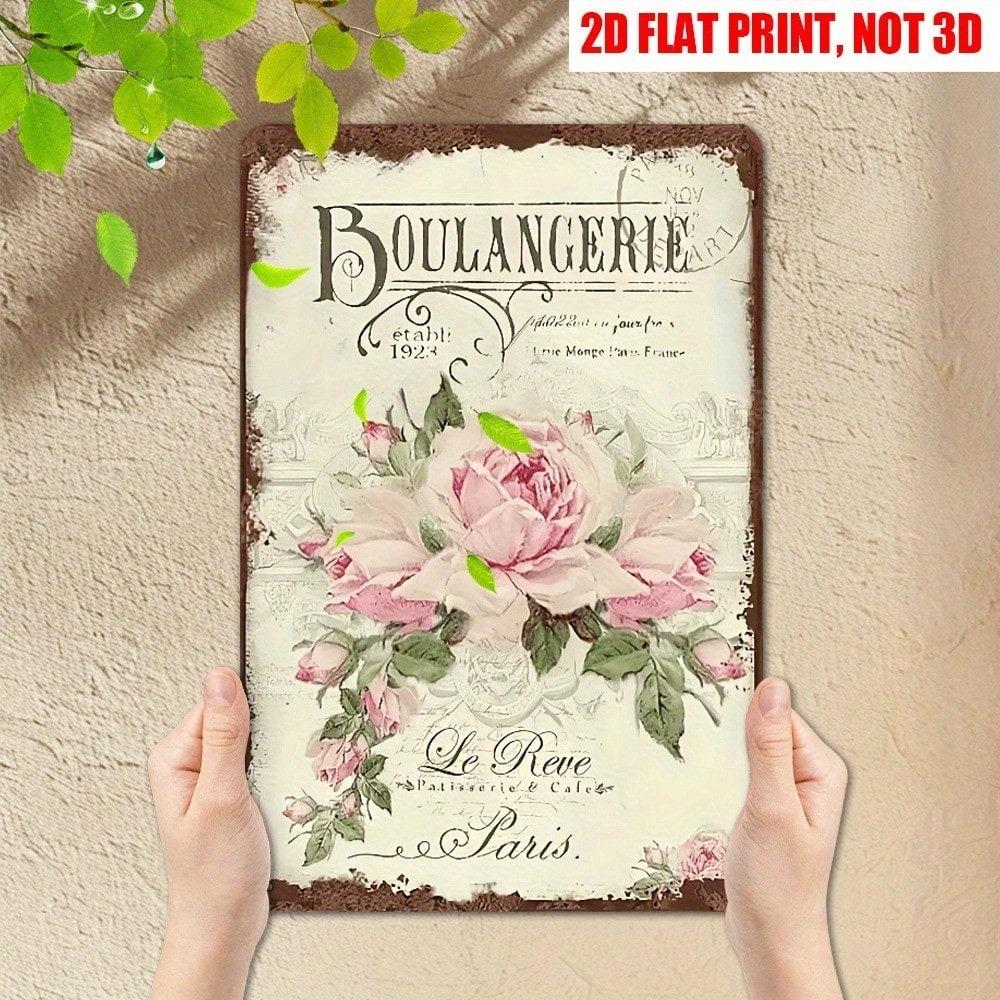 Retro French Bakery Rose Metal Wall Art Sign
