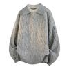Men Fake Two Piece V Neck Twisted Knit Long Sleeve Casual Polo Sweater