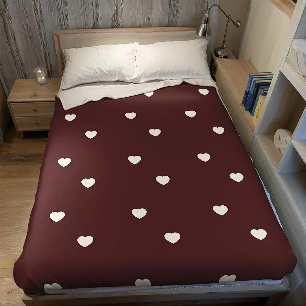 Burgundy Background Cream Heart Flannel Blanket Warm Soft Halloween Christmas Couch Warm Cozy Decorative Decor For All Season