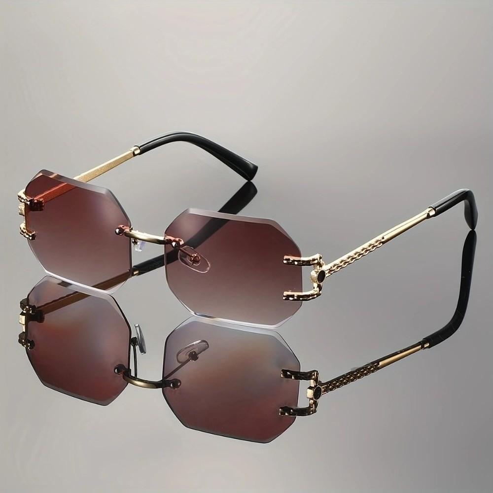 Vintage Rimless Sunglasses Hip Hop Style Polygon Design Unisex Sunglasses UV400 Protection PC Frame Trendy Sunglasses Unisex