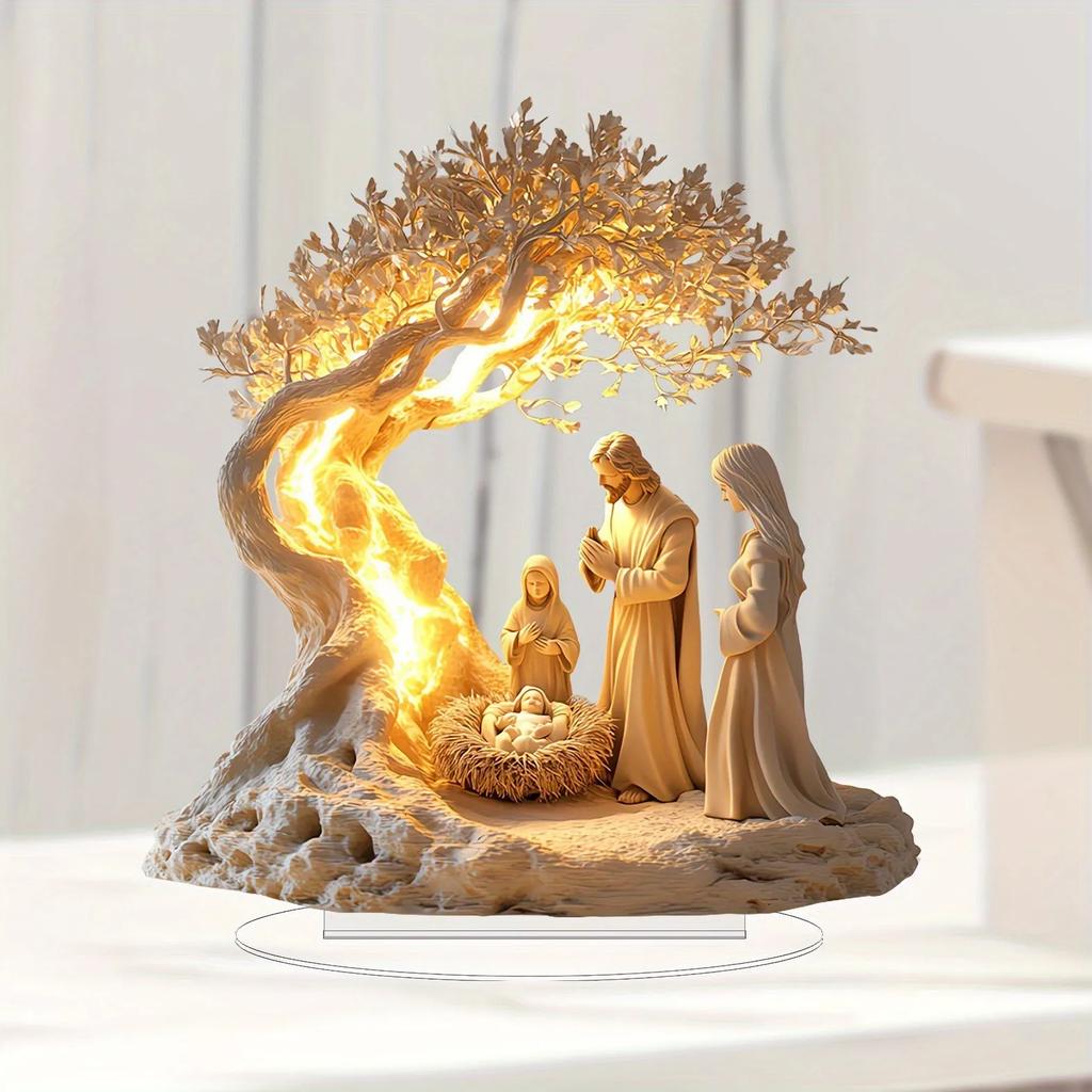 Desktop Decoration Acrylic Ornament Jesus and The Tree of Life Newborn Home Decora Ornament Children's Gift Holiday Gift