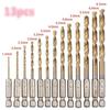 13pcs/Set Titanium Coated HSS High Speed Steel Drill Bit Set Drill Bit 1/4\ Hex Shank Bit Tools 1.5 - 6.5mm