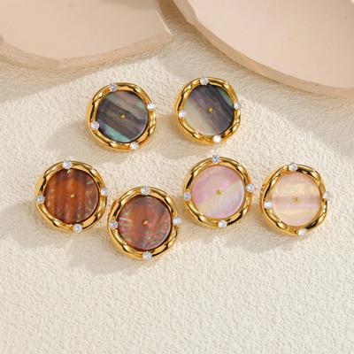 Geometric Gradient Ink Wash Round Earrings: Retro Fashionable Stainless Steel Design for Women