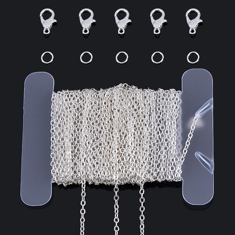 5M Bulk Silver Color Link Chain With Jump Rings Lobster Clasps Necklace Chains DIY Jewelry Making Supplie Necklaces Accessories