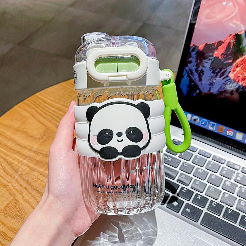 WZ Cartoon High-Value Portable Glass Straw Cup 490ml