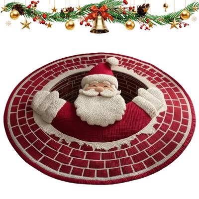 40cm Christmas 3D Rug Cute Xmas Optical Illusion Doormat Skeleton Round Floor Mat for Living Room Bedroom Holiday Decorations