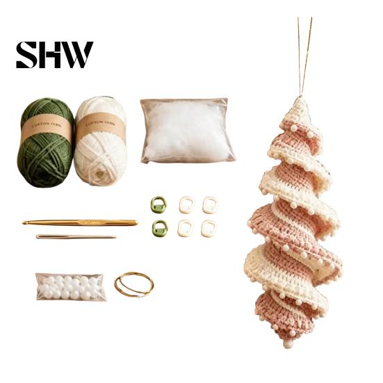 Relaxing Crafting Hobbies Christmas Ornament Crochet Kit, DIY Spiral Tree Starter Xmas Easy Craft Kits for Adults Kit Holiday Home Decoration,