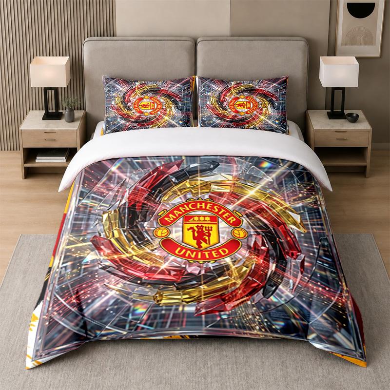 Set Biancheria da Letto 3 Pezzi Manchester United Lenzuolo Morbido e Due Federe Decorazione Camera da Letto Casa