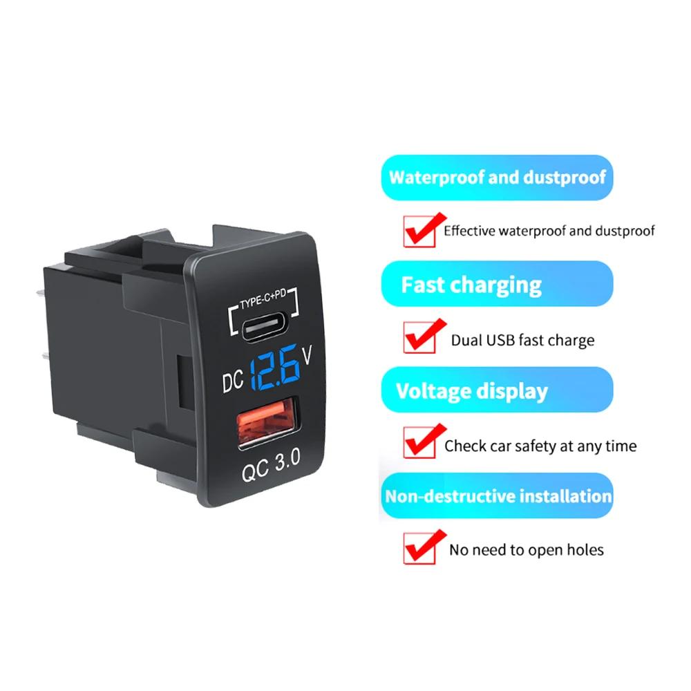 QC3.0 USB PD Typ-C Autoladebuchse Schnellladeanschluss Auto-Adapter mit LED-Voltmeter 37X24mm/45X26mm für Honda-Autos