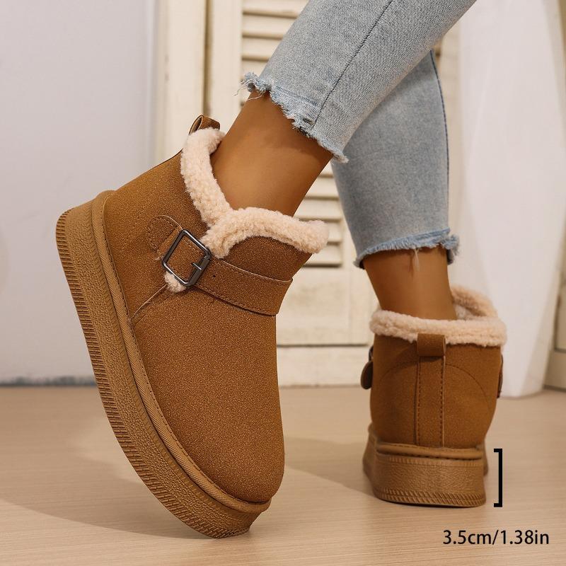 Women's Thick-Soled Buckle-Fastened Fleece-Lined Snow Boots 2025 Winter New Arrival Waterproof Warm Short Boots Slip-On Cotton Boots