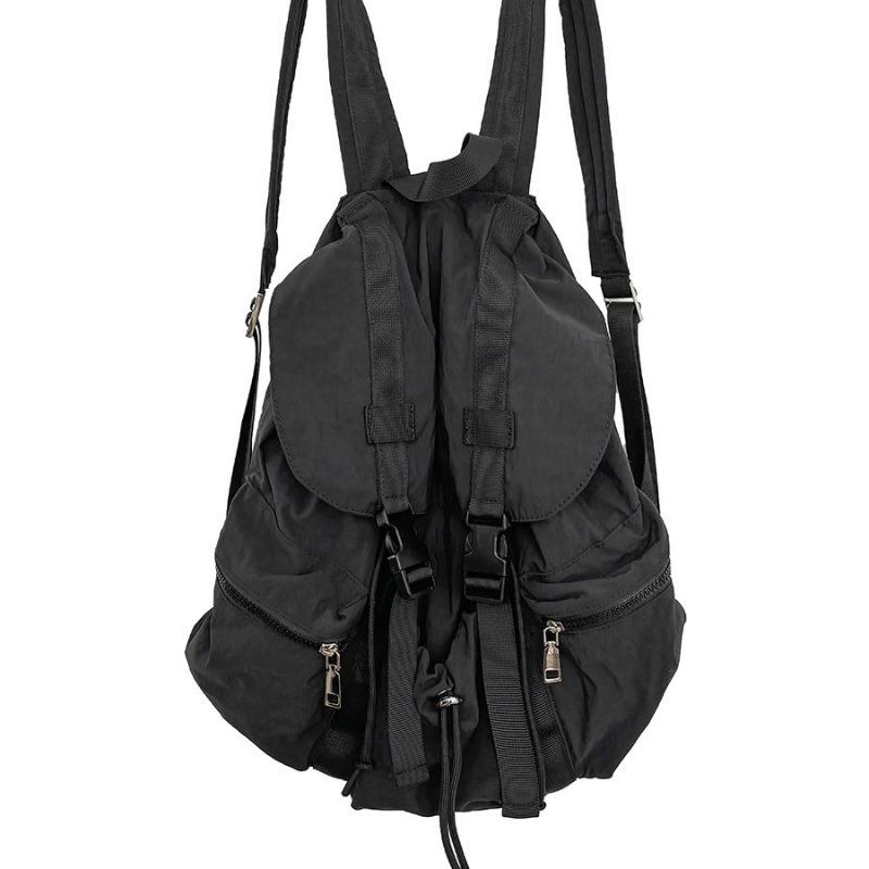 Flip Pull Rope Pleated Backpack Simple Female College Student Schoolbag Casual Buckle Large Capacity Backpack