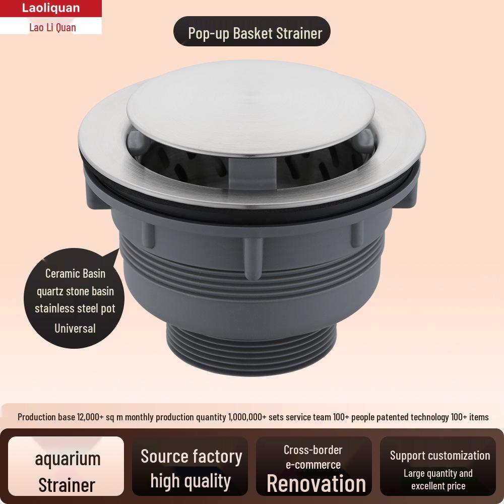 304 Stainless Steel Pop-Up Basket Strainer Sink Basin Drain Accessory for Single/Double Bowl with 58mm Interface.