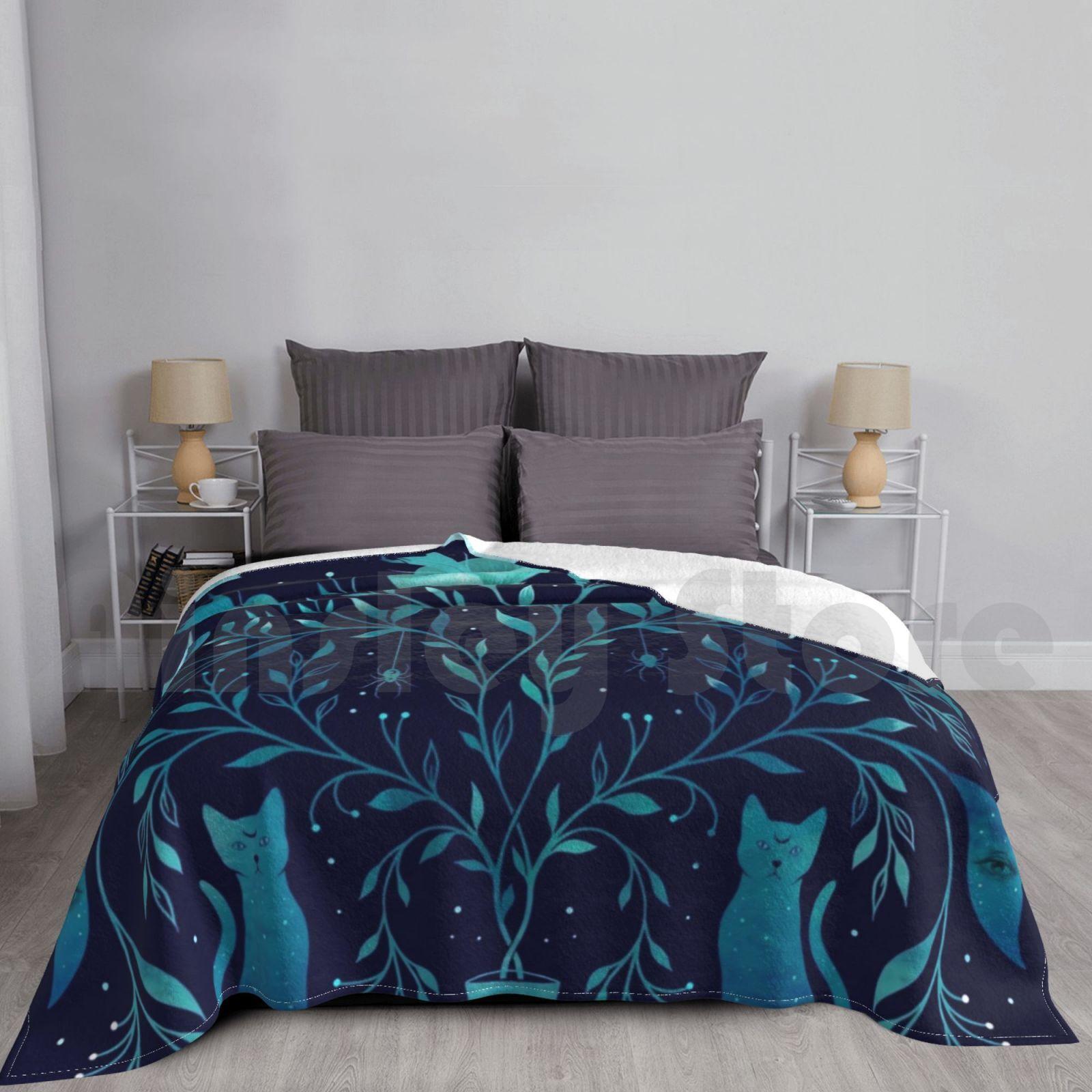 Mystical Potted Plant Blanket For Sofa Bed Travel Flower Pot Plant Botany Mystical Magical Wicca Witch Vibe Cat Size: 75*100cm, Weight: 230 GSM