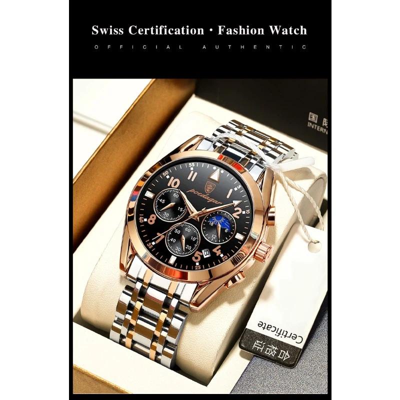 POEDAGAR Men Watches Stainless Steel Top Luxury Fashion Business Wristwatch Waterproof Luminous Quartz Watches